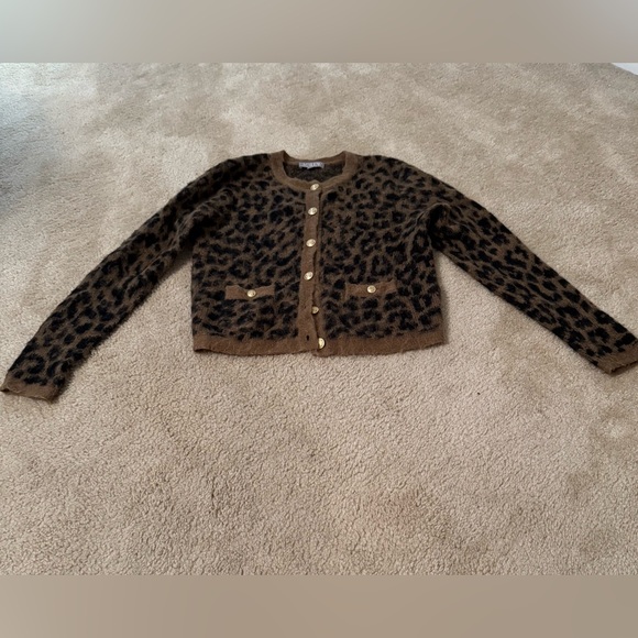 JCrew Brushed sweater lady jacket in leopard print Size Small - Picture 2 of 5